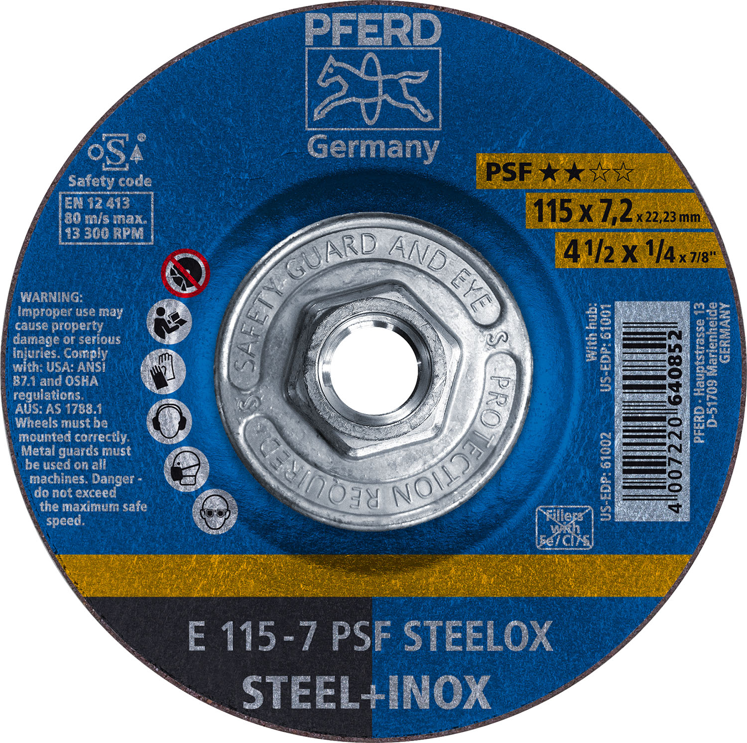 4-1/2" x 1/4 Grinding Wheel, 5/8-11 Thd. PSF STEELOX - Type 27